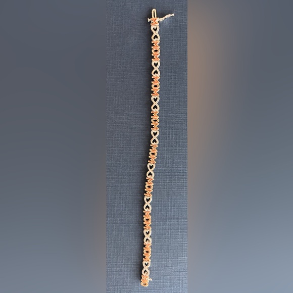 Jewelry - Sterling 'MOM' Heart Link Bracelet - Rose Gold & Silver with Diamond accents